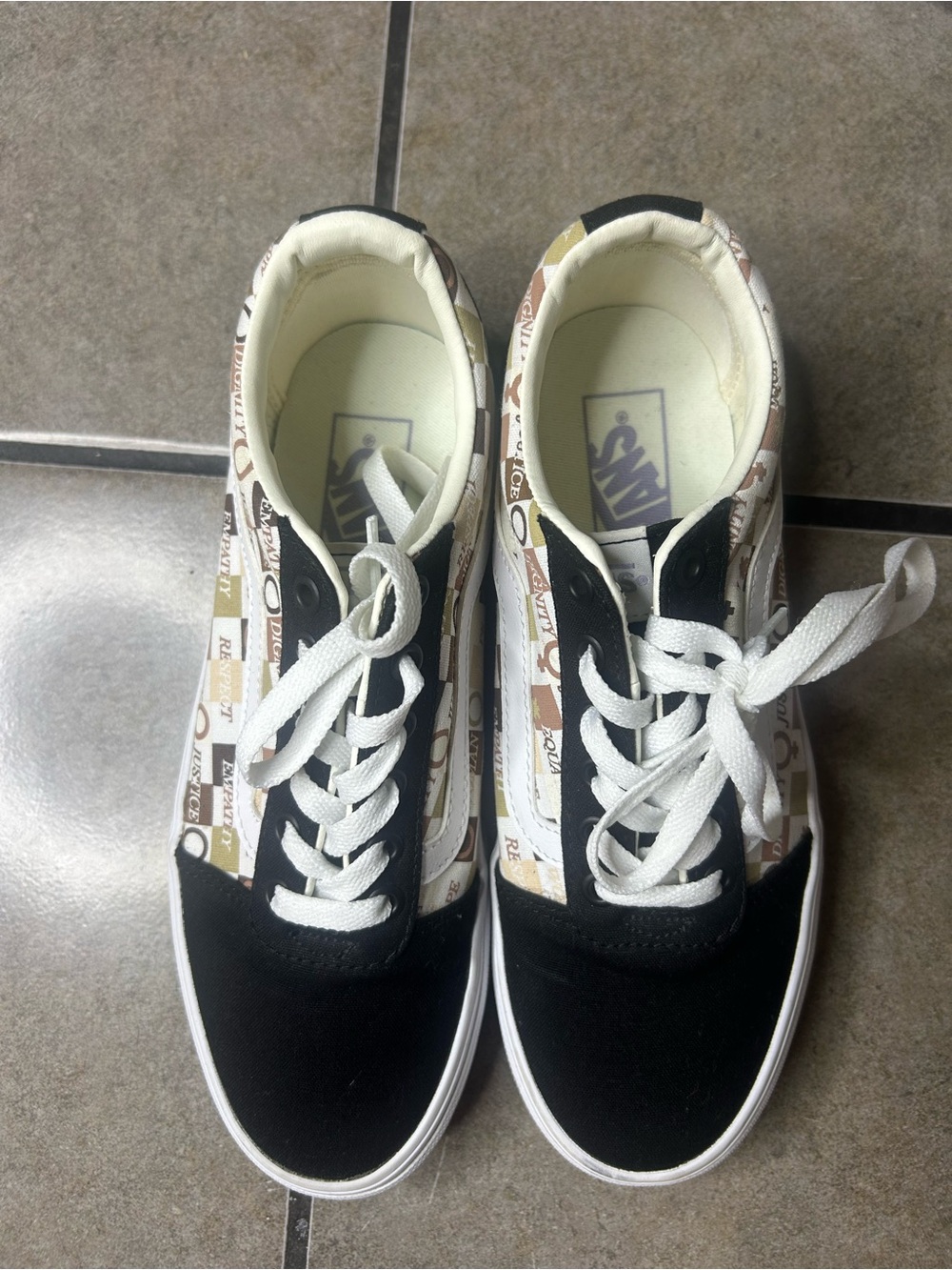 Vans Black, White & Brown Patterned Low-Top Sneakers
